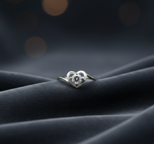 Silver Heart Shape White Jarkan Diamond Ring